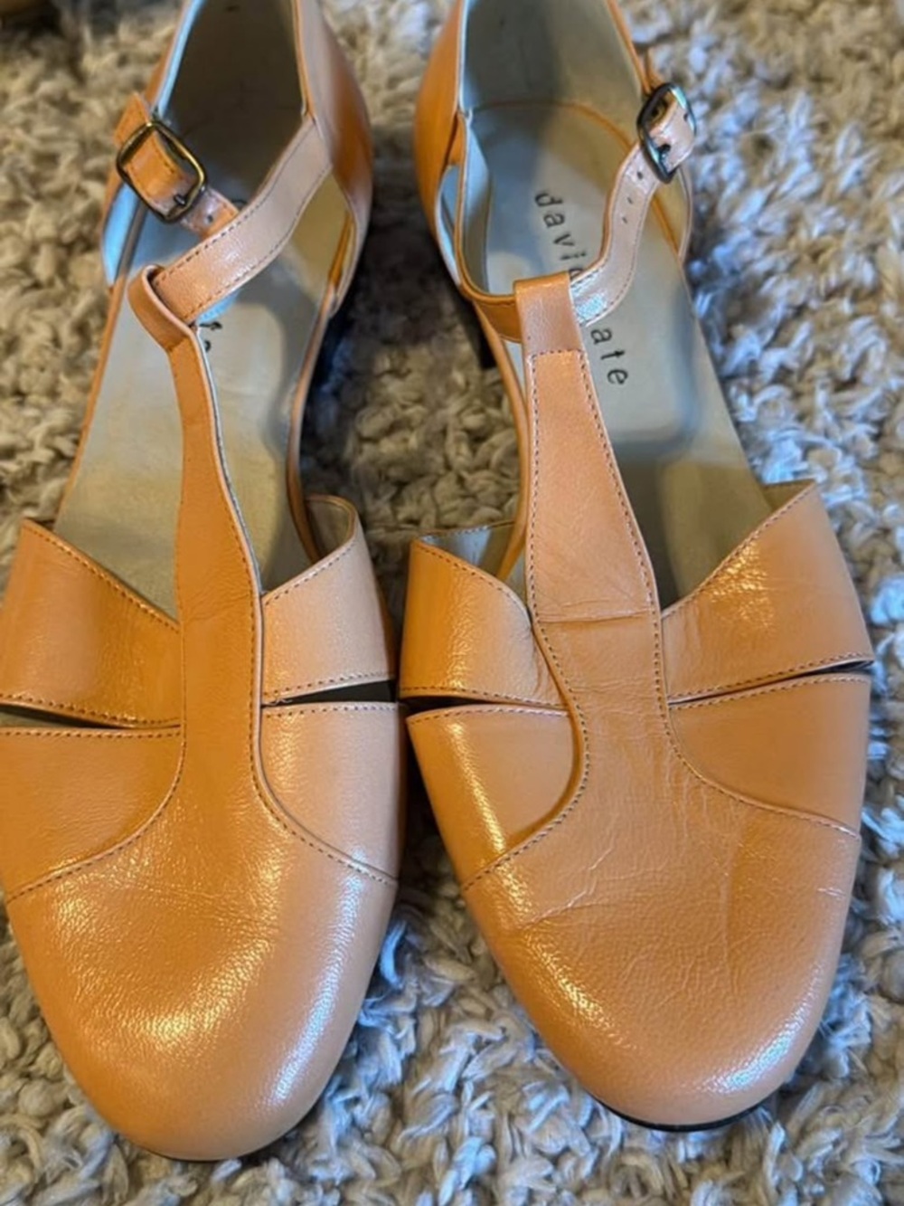 David Tate Peach T-Strap Leather Loafers
